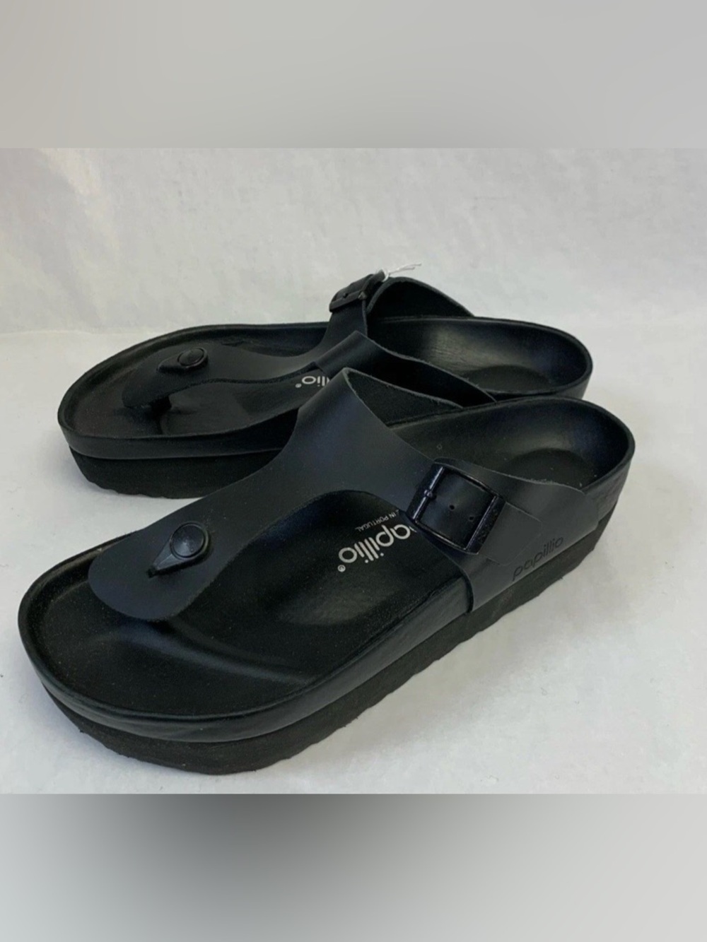 Birkenstock Gizeh PAP Platform Black Leather NIB
